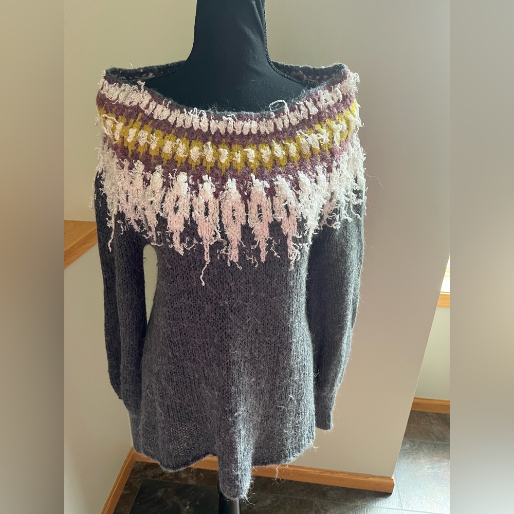 Free People Baltic Fair Isle boatneck pull over wool blend sweater. Size medium